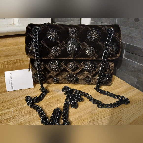 Kurt Geiger NWT Brown Velvet Embelished Kensington W/Dustbag - Picture 4 of 9